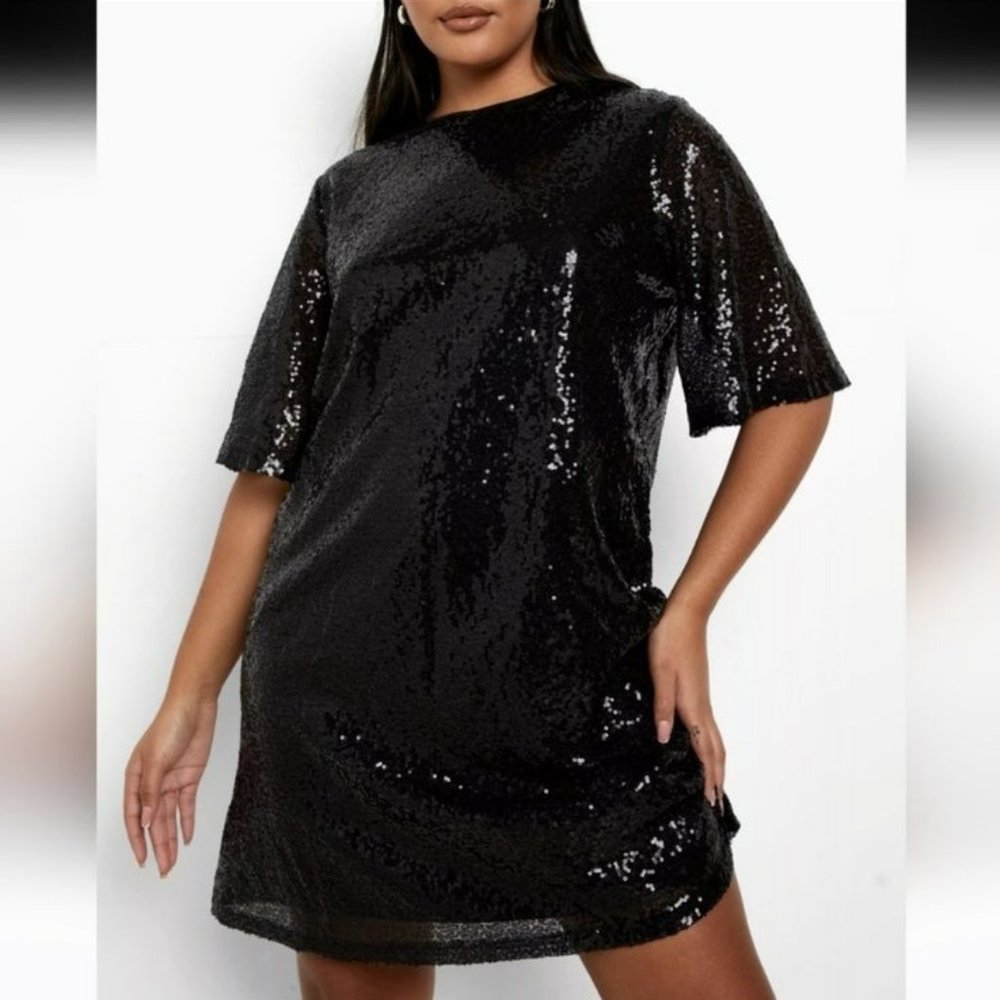 Boohoo Sequin Shift T-Shirt Dress SZ 12